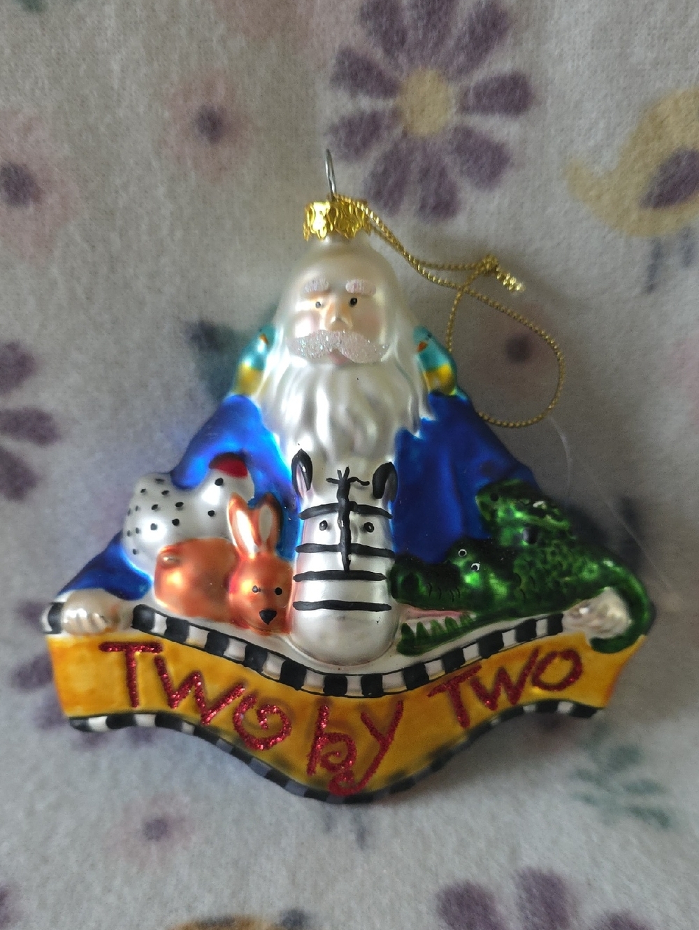 Hand-Painted Santa Ornament with Animals - Multicolor